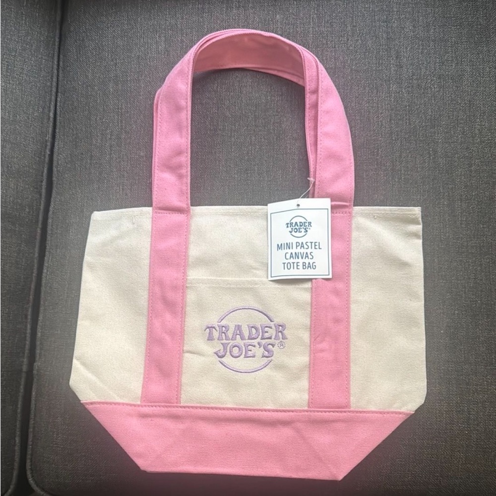 Pink and Cream Canvas  Mini Spring Trader Joe's Tote Bag